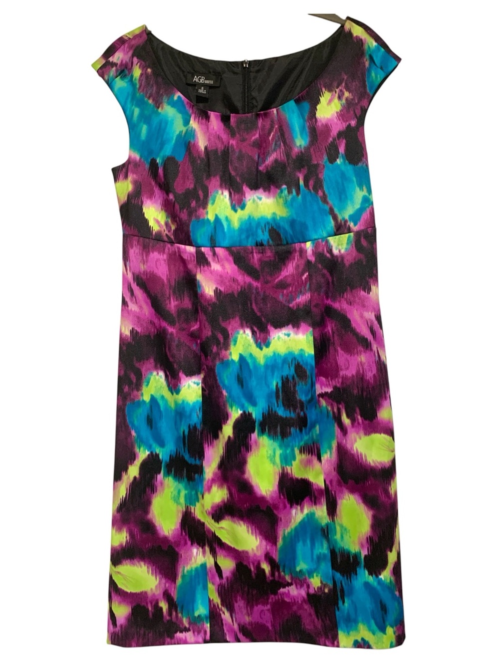 Colorful Abstract Print Sheath Dress AGB Women’s Cap Sleeve Knee Length Size 6